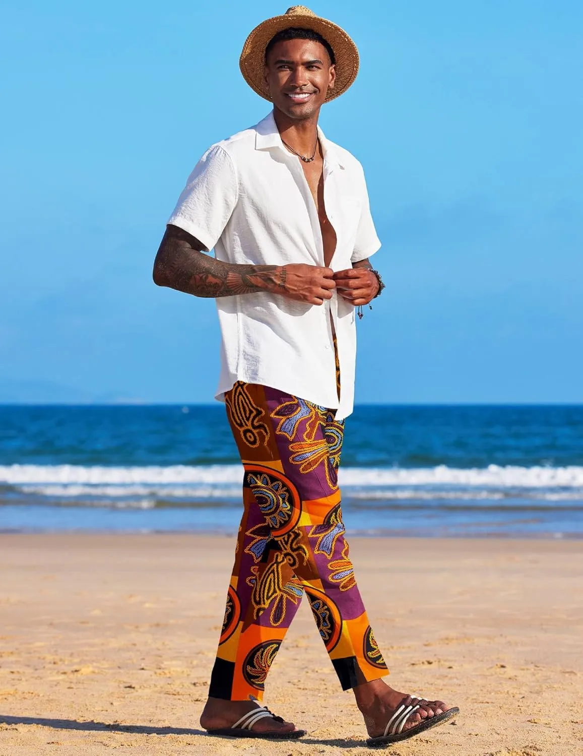 COOFANDY Men's Linen Harem Drawstring Pants Casual Elastic Waist Lightweight Trouser Hippie Summer Beach Yoga Pants