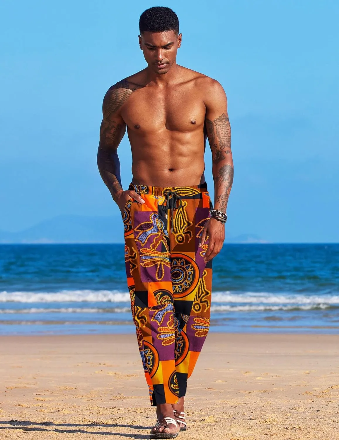 COOFANDY Men's Linen Harem Drawstring Pants Casual Elastic Waist Lightweight Trouser Hippie Summer Beach Yoga Pants