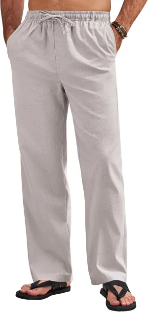 COOFANDY Men's Linen Pants Drawstring Casual Loose Fit Beach Summer Pants Lightweight Linen Trousers Yoga Pants
