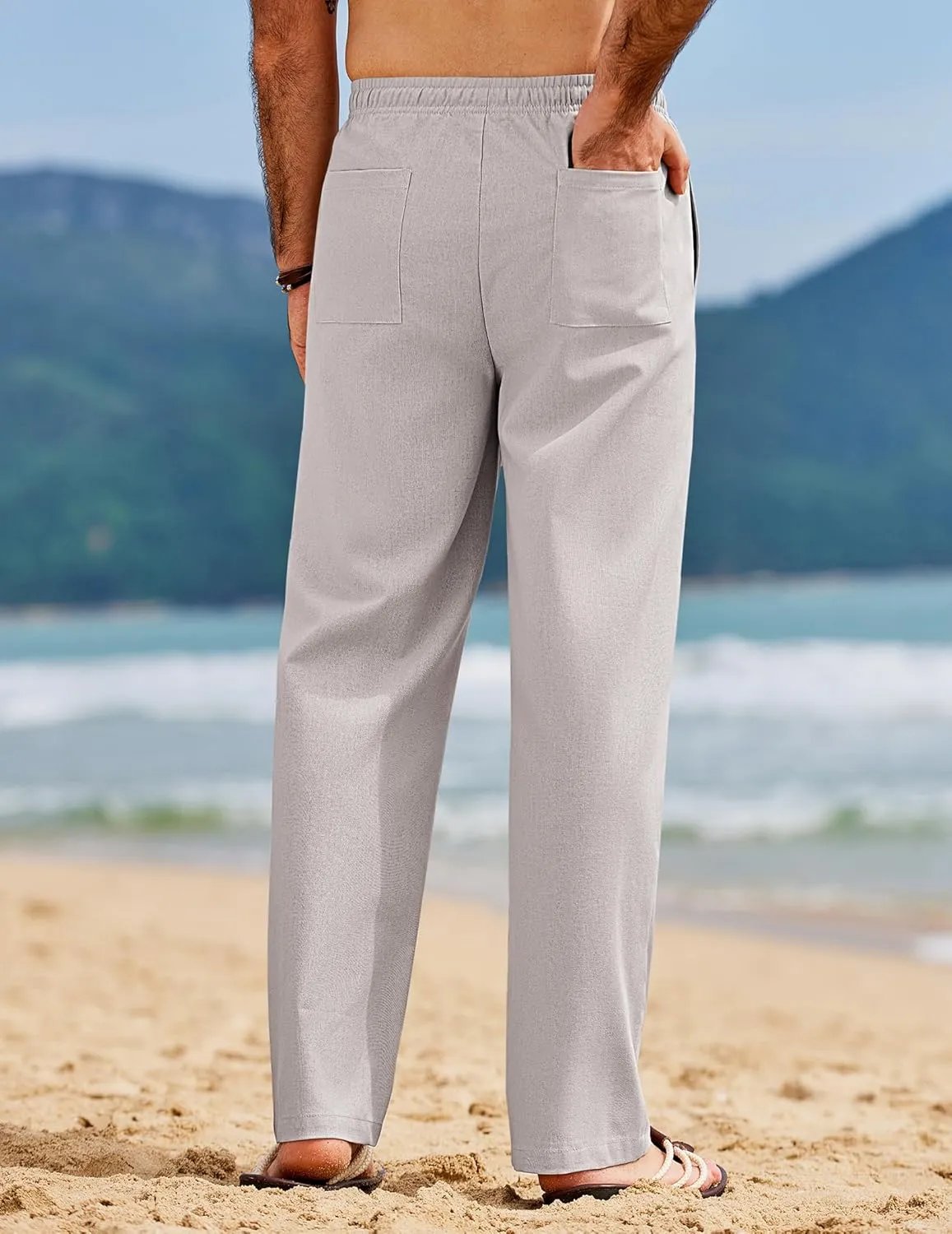 COOFANDY Men's Linen Pants Drawstring Casual Loose Fit Beach Summer Pants Lightweight Linen Trousers Yoga Pants