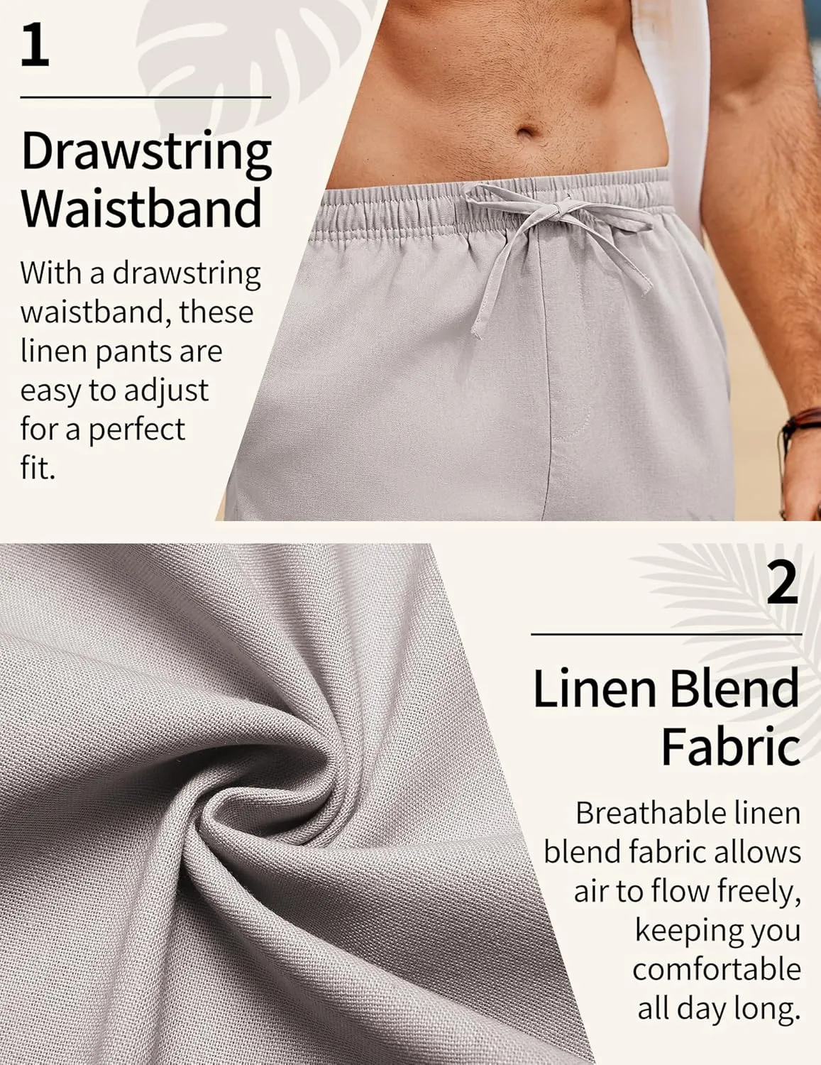 COOFANDY Men's Linen Pants Drawstring Casual Loose Fit Beach Summer Pants Lightweight Linen Trousers Yoga Pants