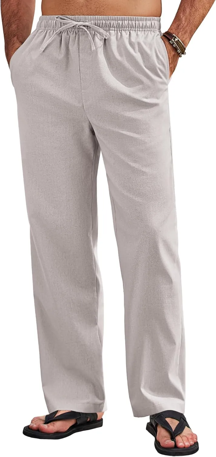 COOFANDY Men's Linen Pants Drawstring Casual Loose Fit Beach Summer Pants Lightweight Linen Trousers Yoga Pants