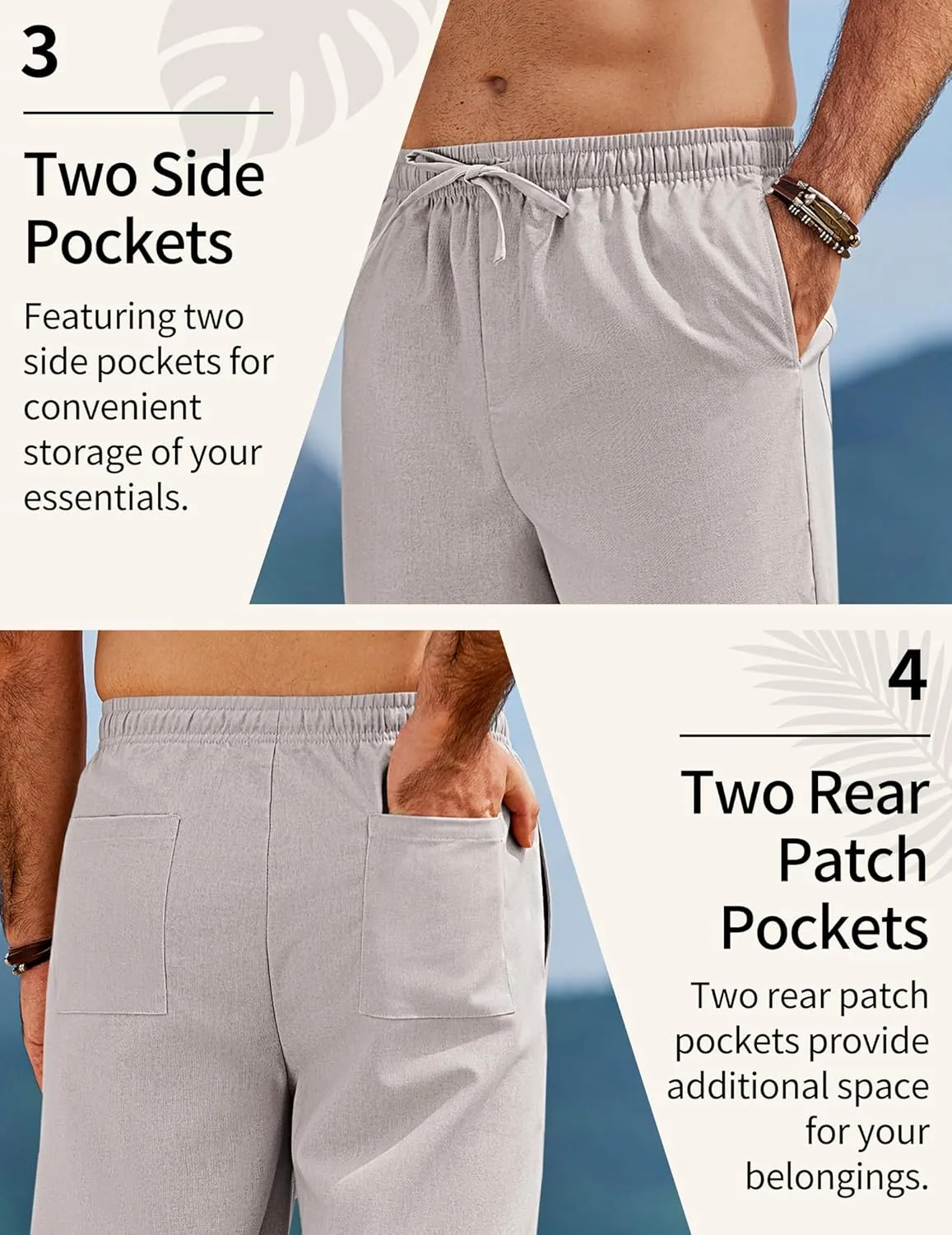 COOFANDY Men's Linen Pants Drawstring Casual Loose Fit Beach Summer Pants Lightweight Linen Trousers Yoga Pants