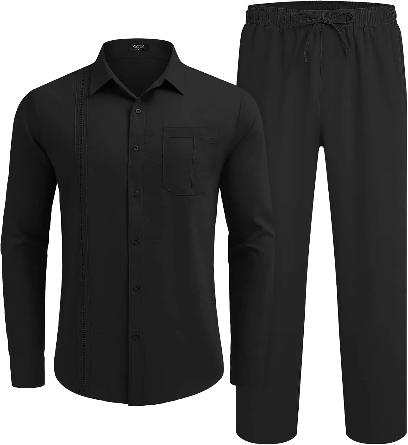 COOFANDY Mens Linen Sets 2 Piece Long Sleeve Button Down Cuban Shirt and Pants Set Summer Beach Set Outfits