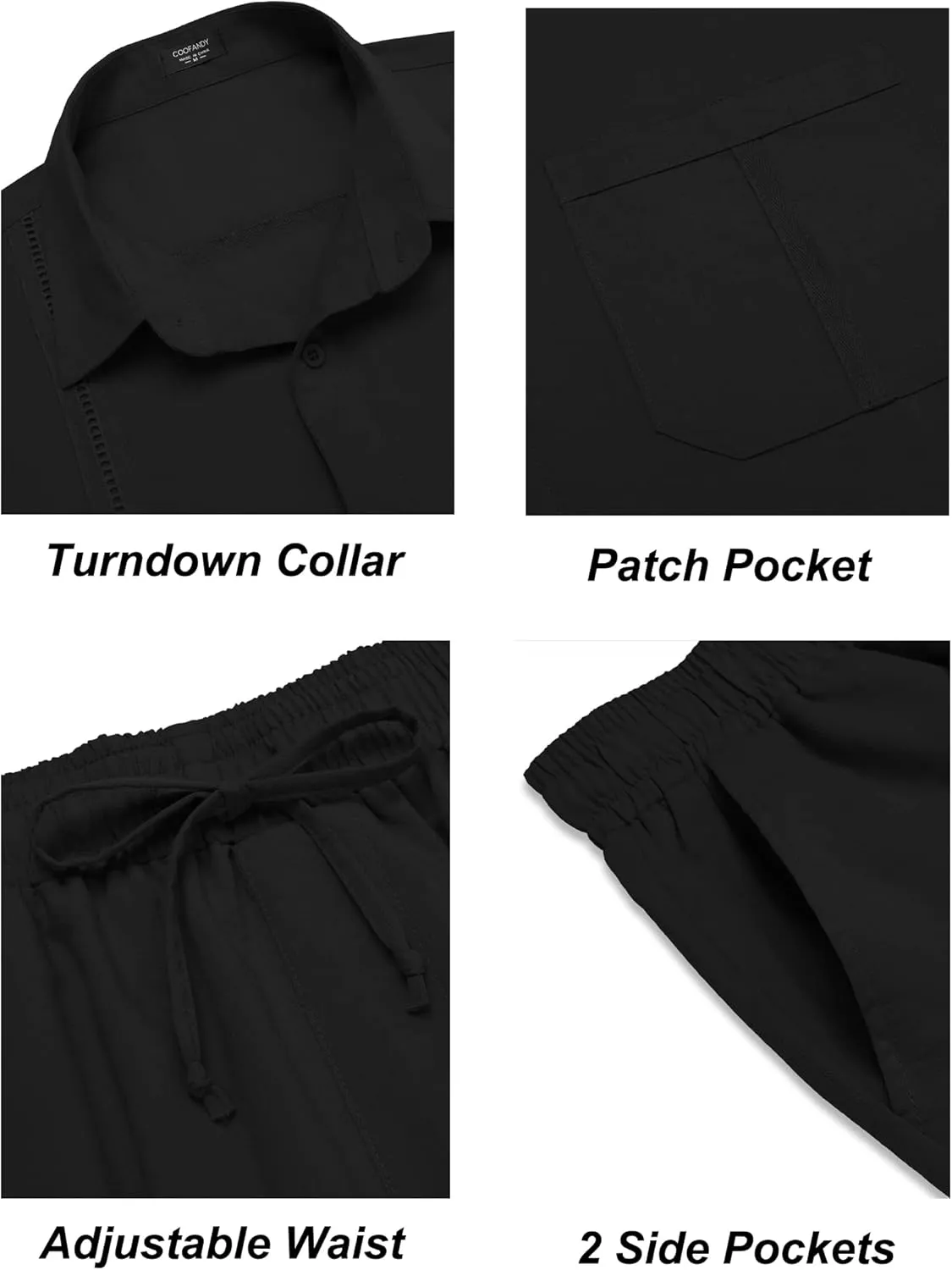 COOFANDY Mens Linen Sets 2 Piece Long Sleeve Button Down Cuban Shirt and Pants Set Summer Beach Set Outfits