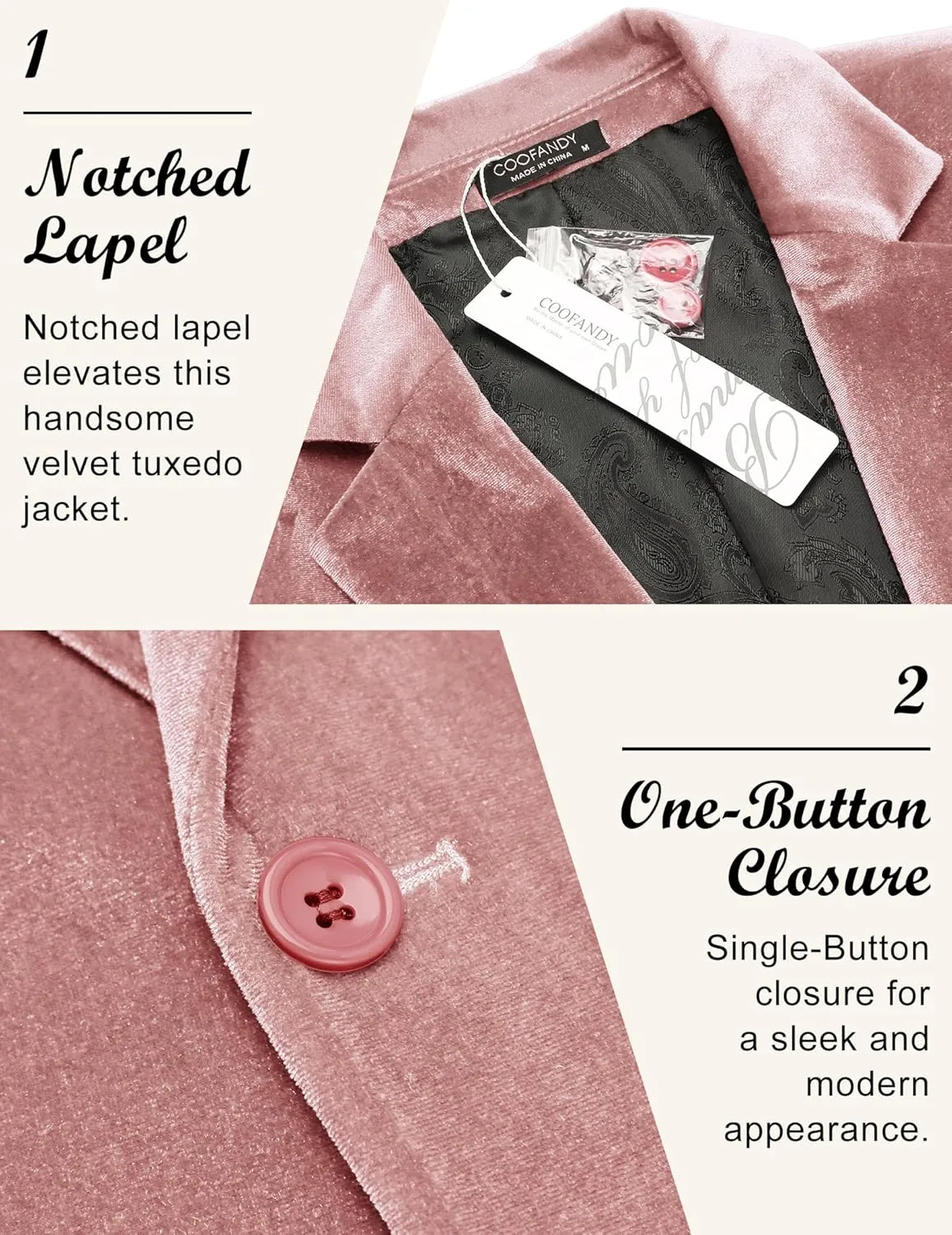 COOFANDY Men's Velvet Blazer Notched Lapel Velour Suit Jacket One Button Tuxedo Jackets for Wedding Prom Party Dinner