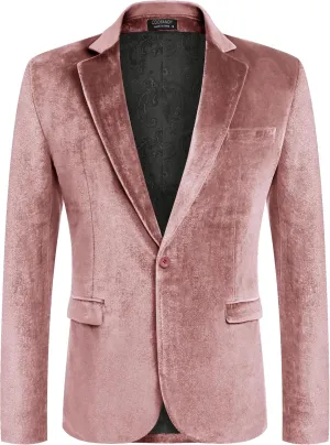 COOFANDY Men's Velvet Blazer Notched Lapel Velour Suit Jacket One Button Tuxedo Jackets for Wedding Prom Party Dinner