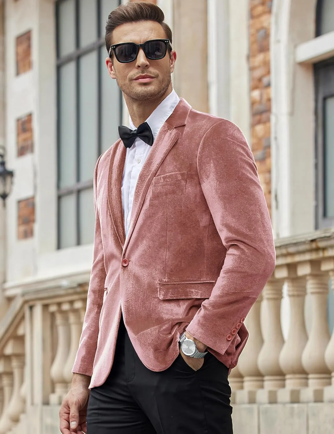 COOFANDY Men's Velvet Blazer Notched Lapel Velour Suit Jacket One Button Tuxedo Jackets for Wedding Prom Party Dinner