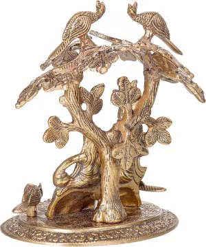 Copper Radha Krishna Tree Statue with 2 Pics Diya Set with Royal Luxury Velvet Box Packing and Beautiful Carry Bag Showpiece for Home Décor and Festival Gift