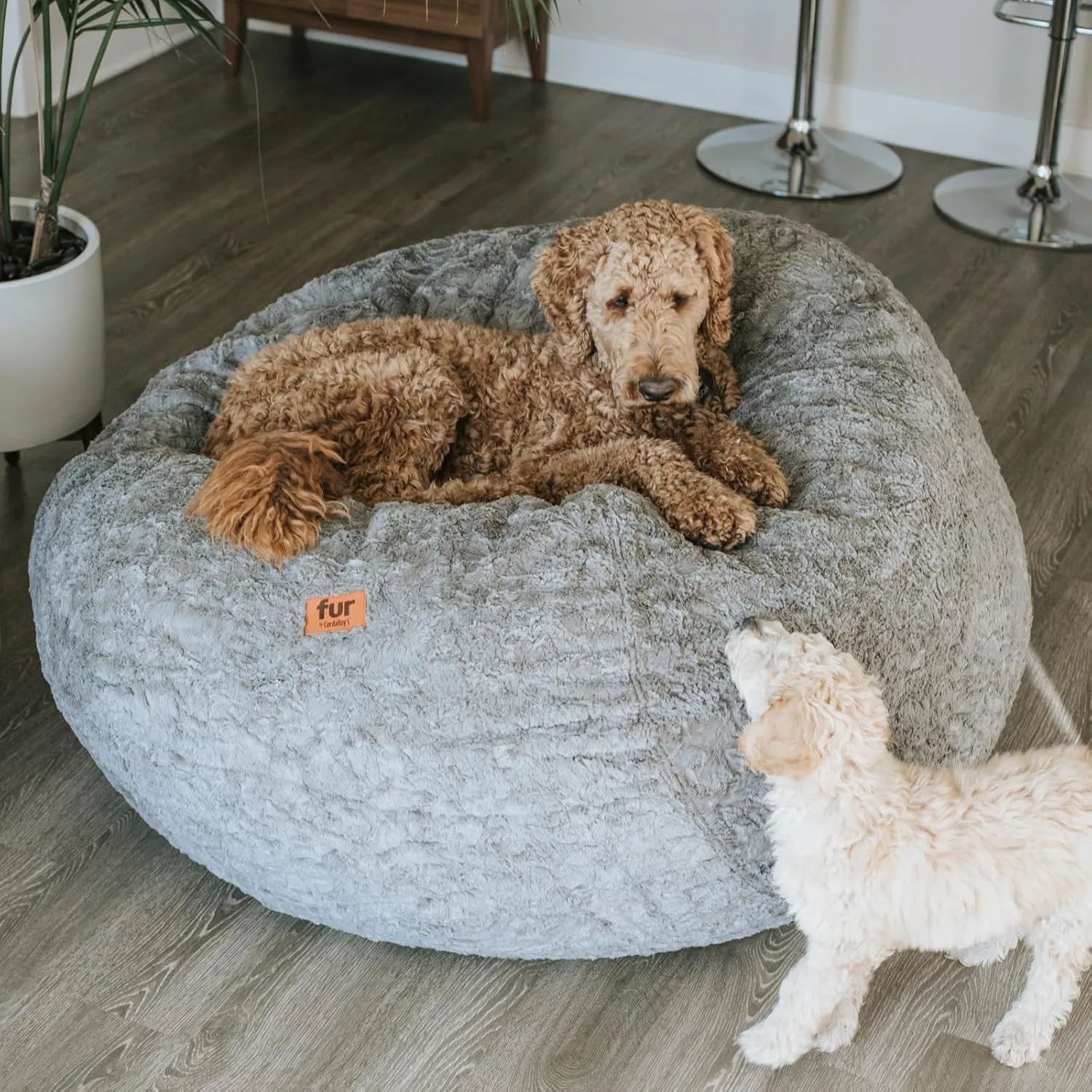 CordaRoy's Faux Fur Bean Bag-Convertible Bean Bag Chair & Bed-Machine-Washable Faux Fur Fabric Cover for Basement, Living Room, Game Room, Dorm & More - Full Size - Grey | Made in The USA