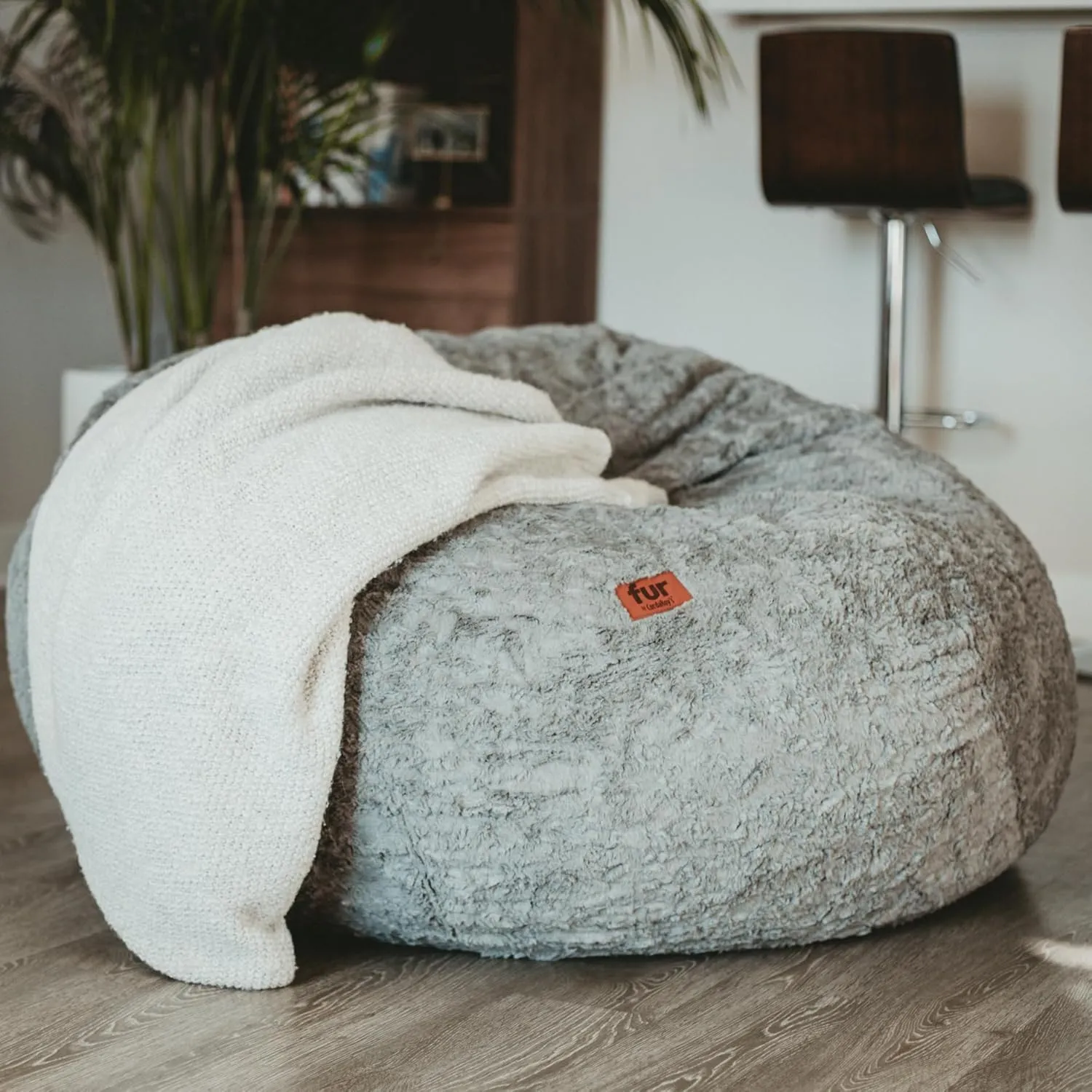 CordaRoy's Faux Fur Bean Bag-Convertible Bean Bag Chair & Bed-Machine-Washable Faux Fur Fabric Cover for Basement, Living Room, Game Room, Dorm & More - Full Size - Grey | Made in The USA