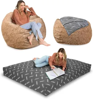 CordaRoy's Faux Fur Bean Bag-Convertible Bean Bag Chair & Bed-Machine-Washable Faux Fur Fabric Cover for Basement, Living Room, Game Room, Dorm & More - Full Size - Tan | Made in The USA