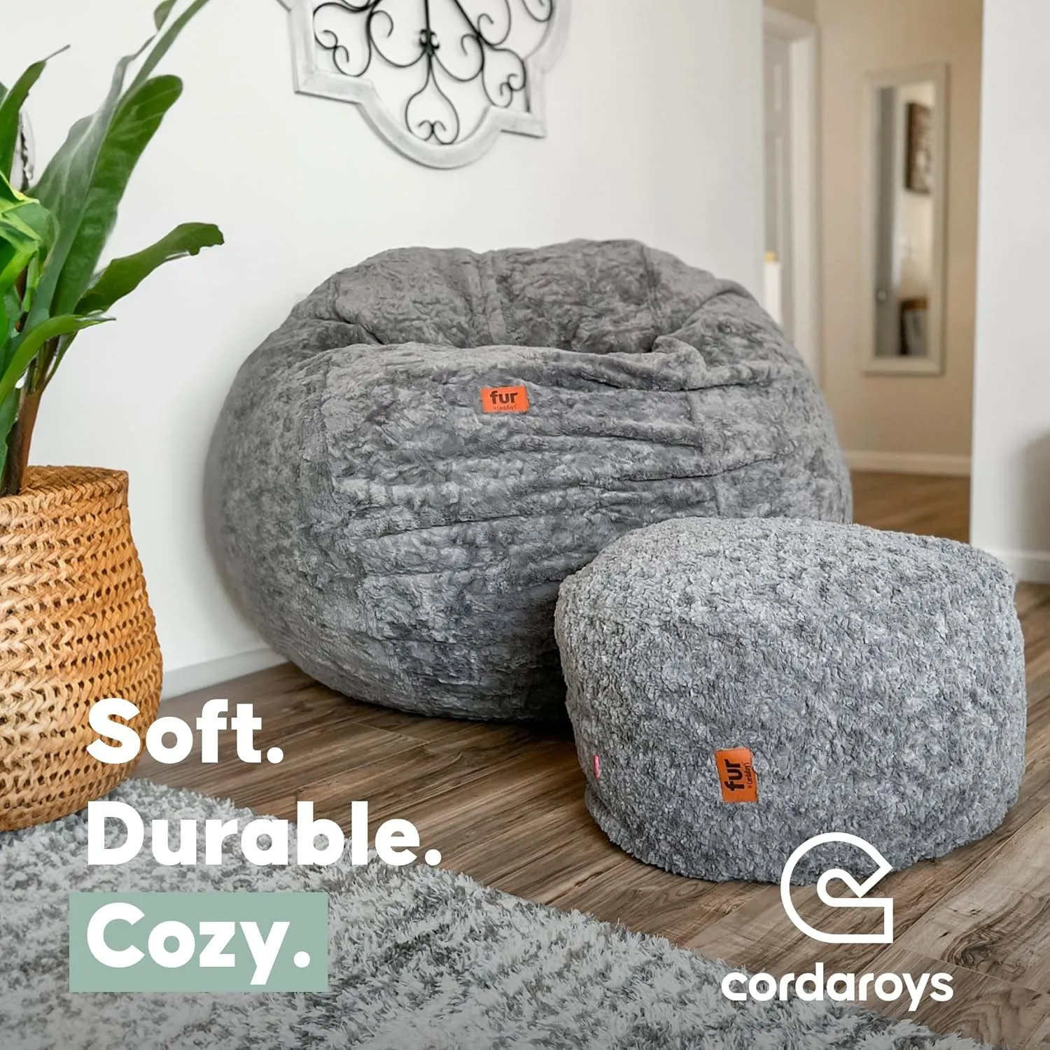 CordaRoy's Faux Fur Bean Bag-Convertible Bean Bag Chair & Bed-Machine-Washable Faux Fur Fabric Cover for Basement, Living Room, Game Room, Dorm & More - Full Size - Tan | Made in The USA