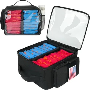 Cornhole Bag Carry Case Holds Set of 8 Regulation Beanbags, Cornhole Bean Carrying Case with Padded Divider and US Flag Patch for Men Women, Black (Bag Only)