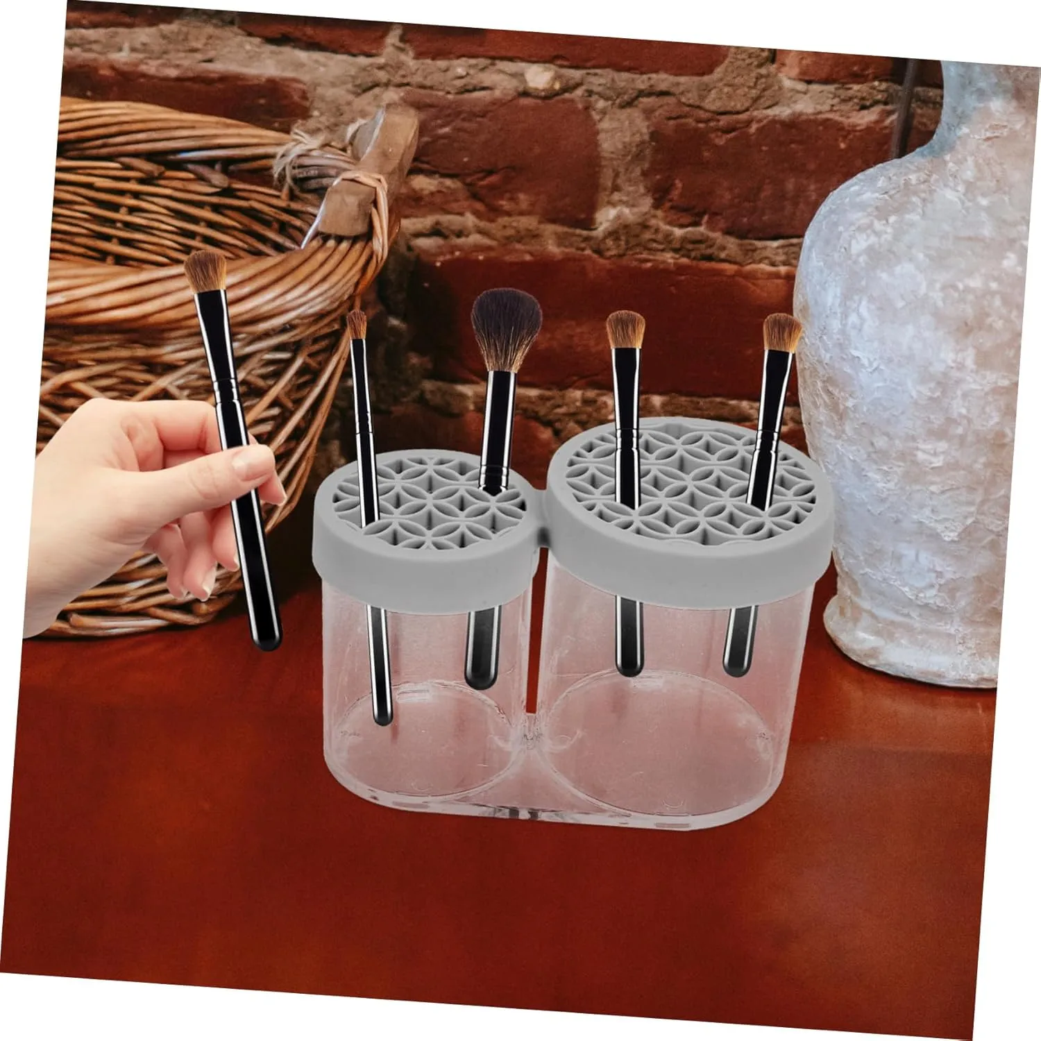 Cosmetic Organizer Lid Makeup Brush Holder Pallet Organizer Countertop Storage