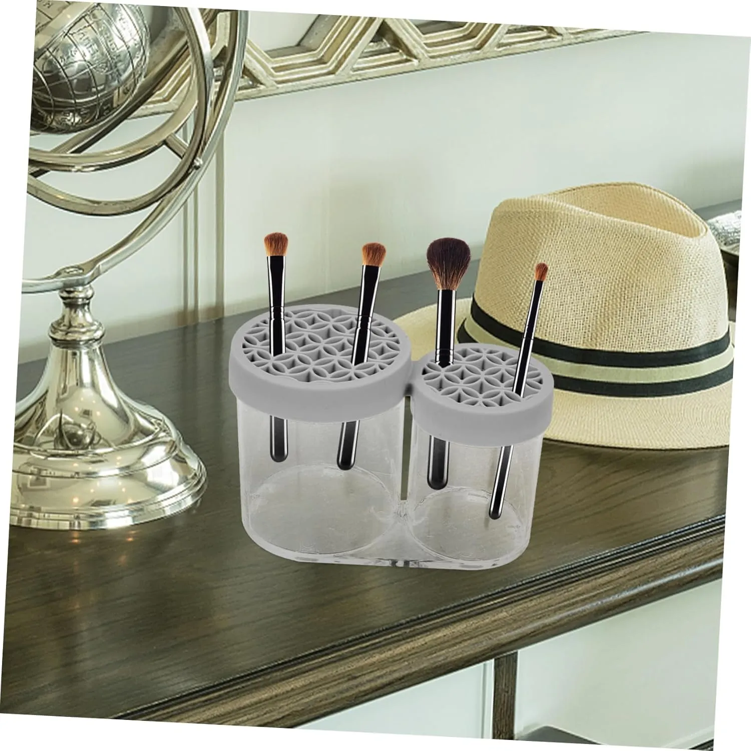 Cosmetic Organizer Lid Makeup Brush Holder Pallet Organizer Countertop Storage
