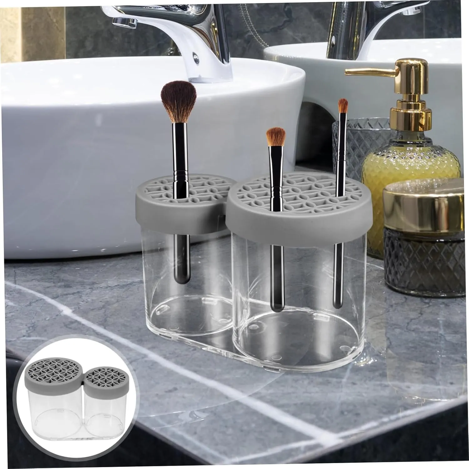 Cosmetic Organizer Lid Makeup Brush Holder Pallet Organizer Countertop Storage
