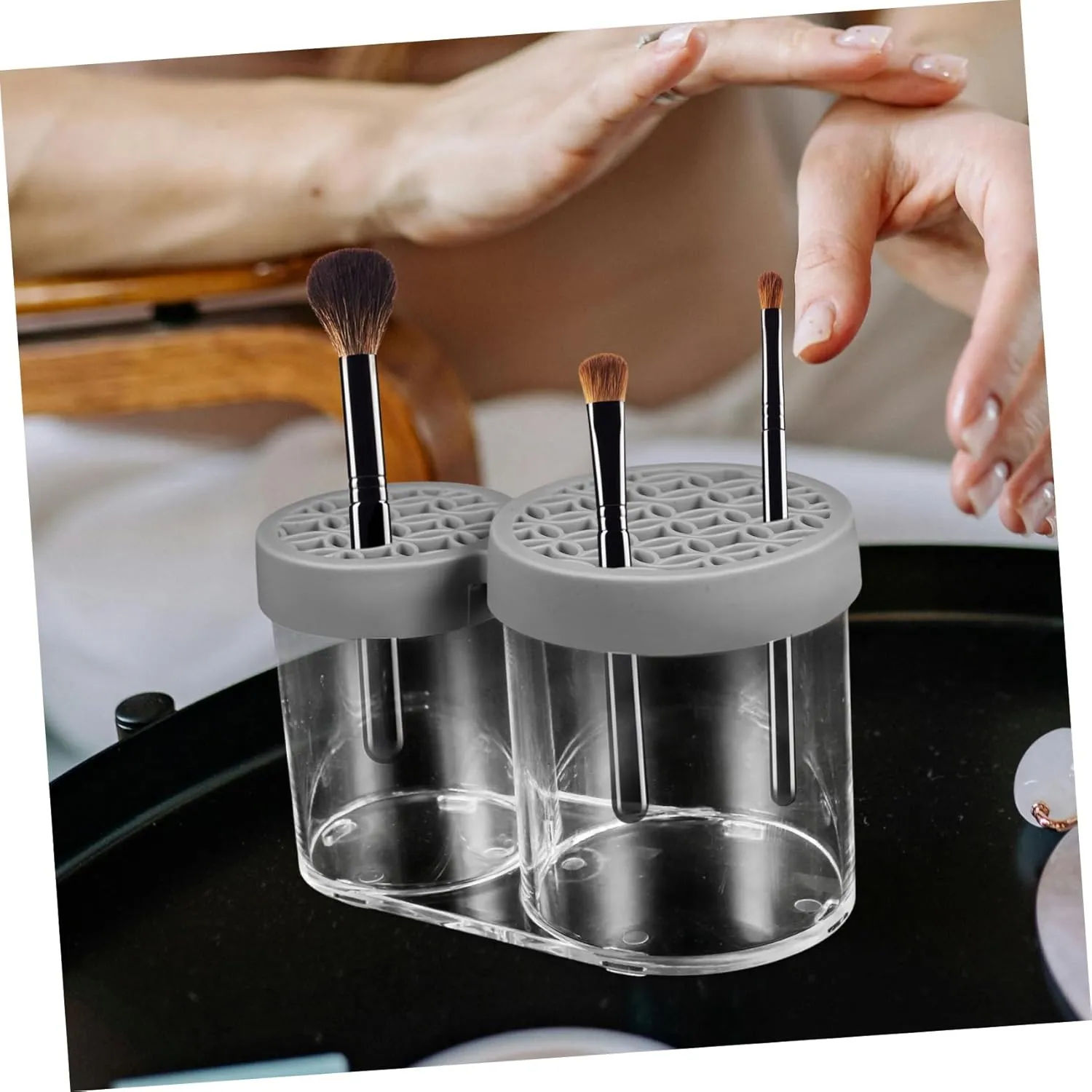 Cosmetic Organizer Lid Makeup Brush Holder Pallet Organizer Countertop Storage
