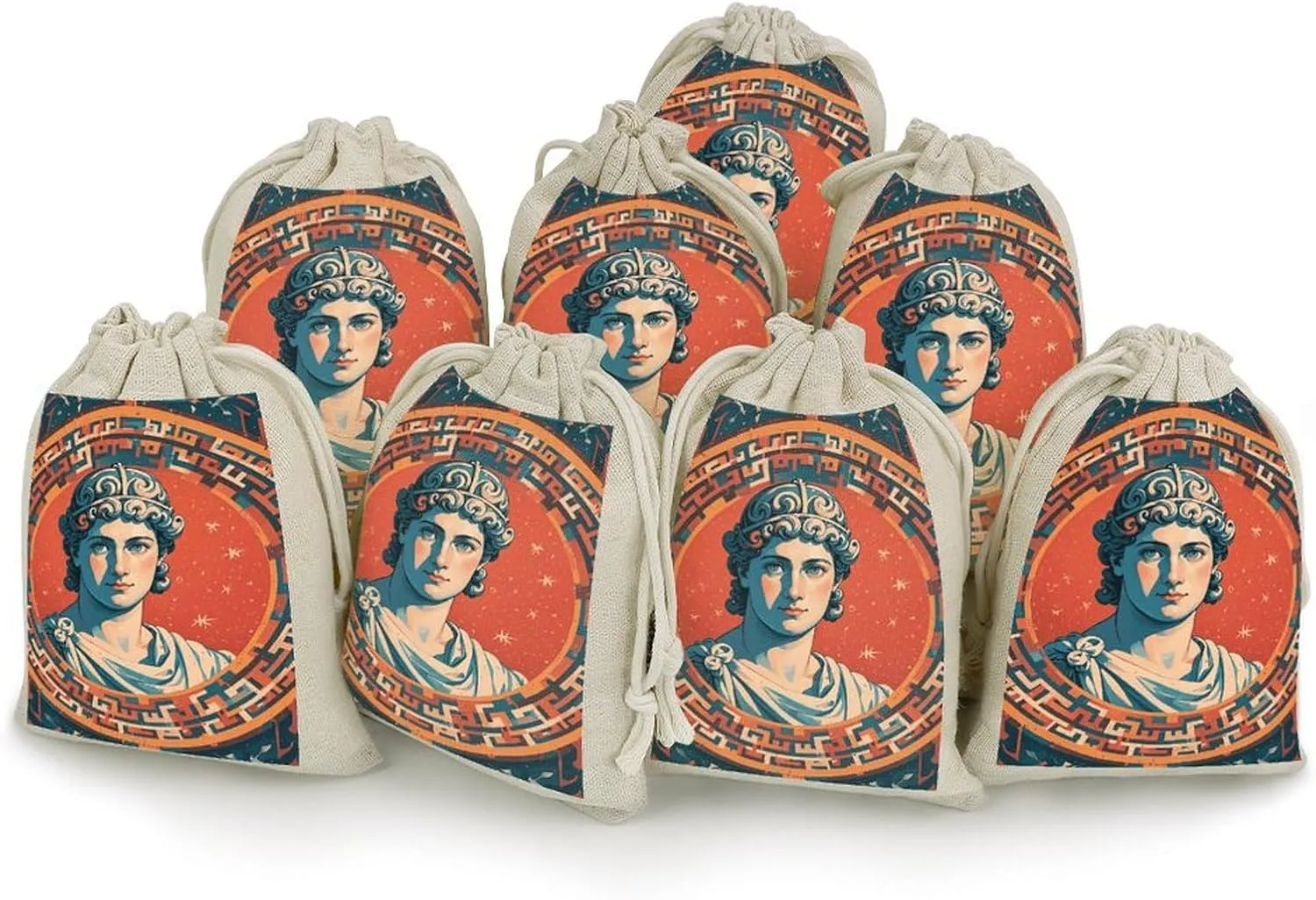 Cotton And Linen Bunches Pocket Thickened Bunches Pocket Portable Bunches Pocket Stamped with Ancient Rome Printed Small Flower Bag 8-packsmall Bunches Pocket