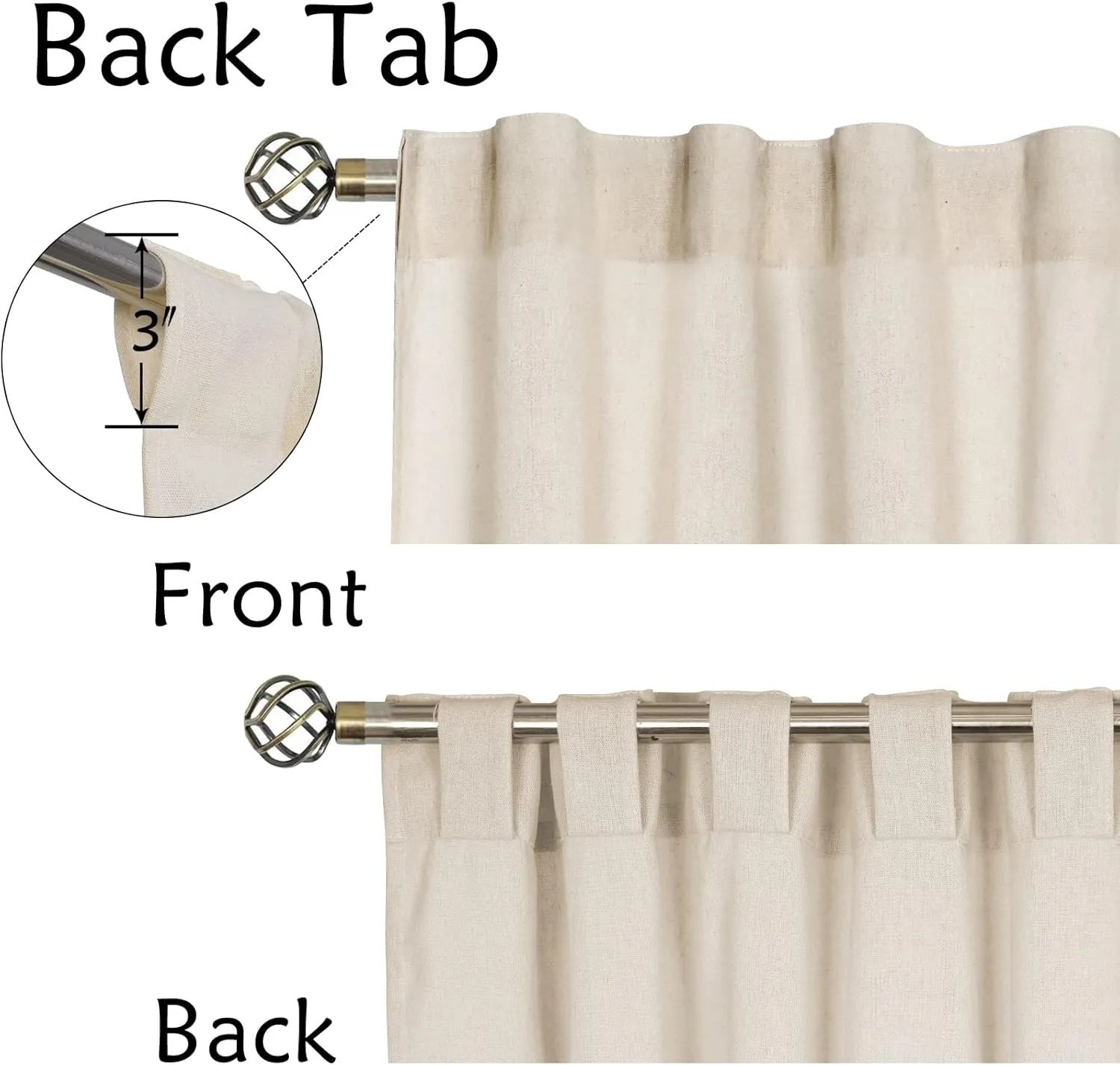 Cotton Linen Farmhouse Curtains Rustic Button Boho Curtains for Bedroom Rod Pocket & Back Tab Bohemian Curtains Natural/Blue Stripe Color Block Window Curtain for Living Room(52 x 84 Inch, 2 Panels)