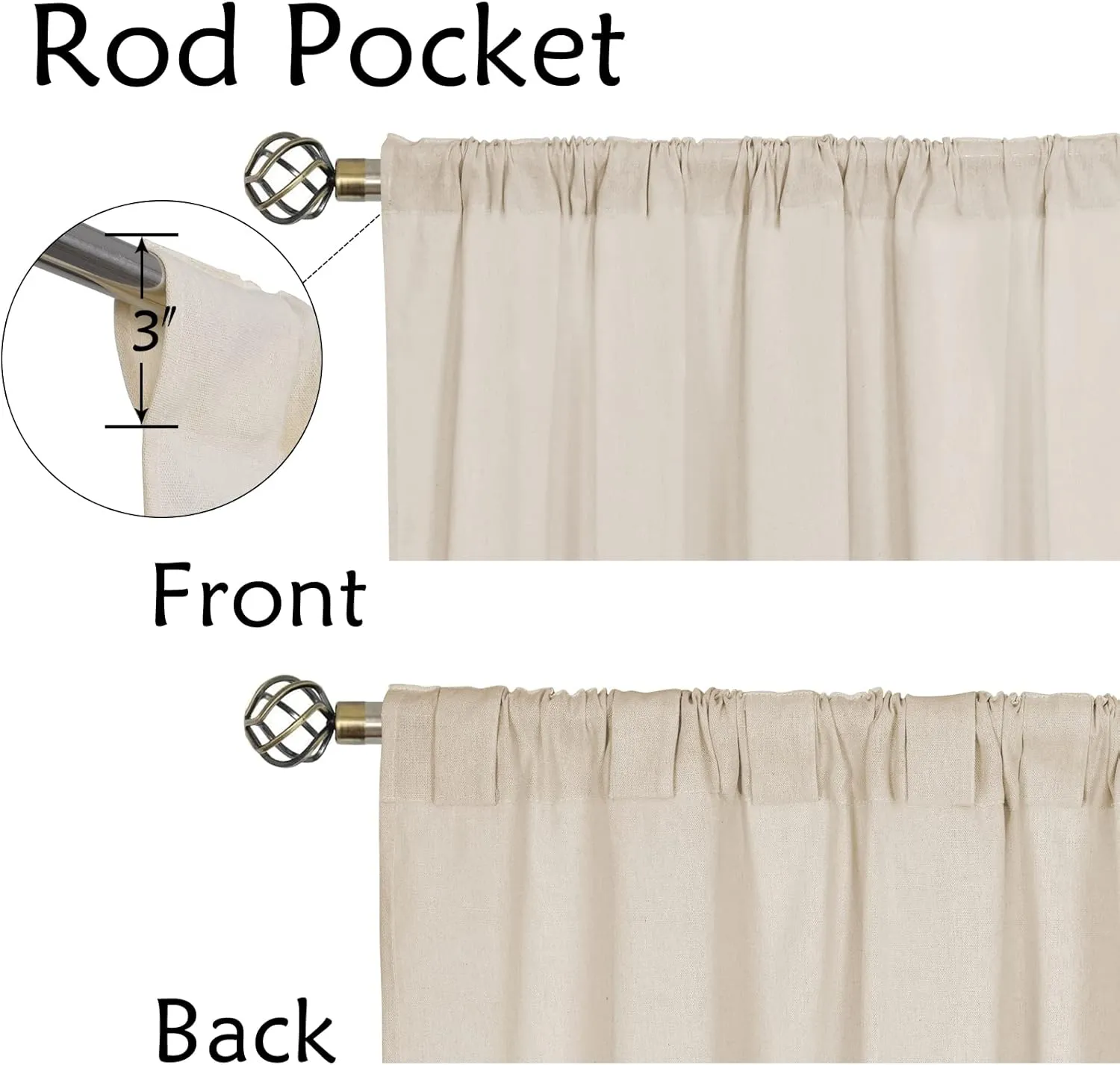 Cotton Linen Farmhouse Curtains Rustic Button Boho Curtains for Bedroom Rod Pocket & Back Tab Bohemian Curtains Natural/Blue Stripe Color Block Window Curtain for Living Room(52 x 84 Inch, 2 Panels)
