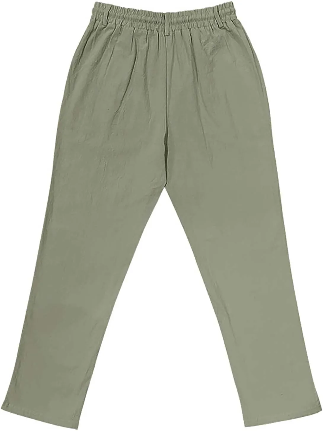 Cotton Linen Pants for Men Elastic Waist Button Down Casual Lightweight Loose Fit Trousers Summer Beach Yoga Pants