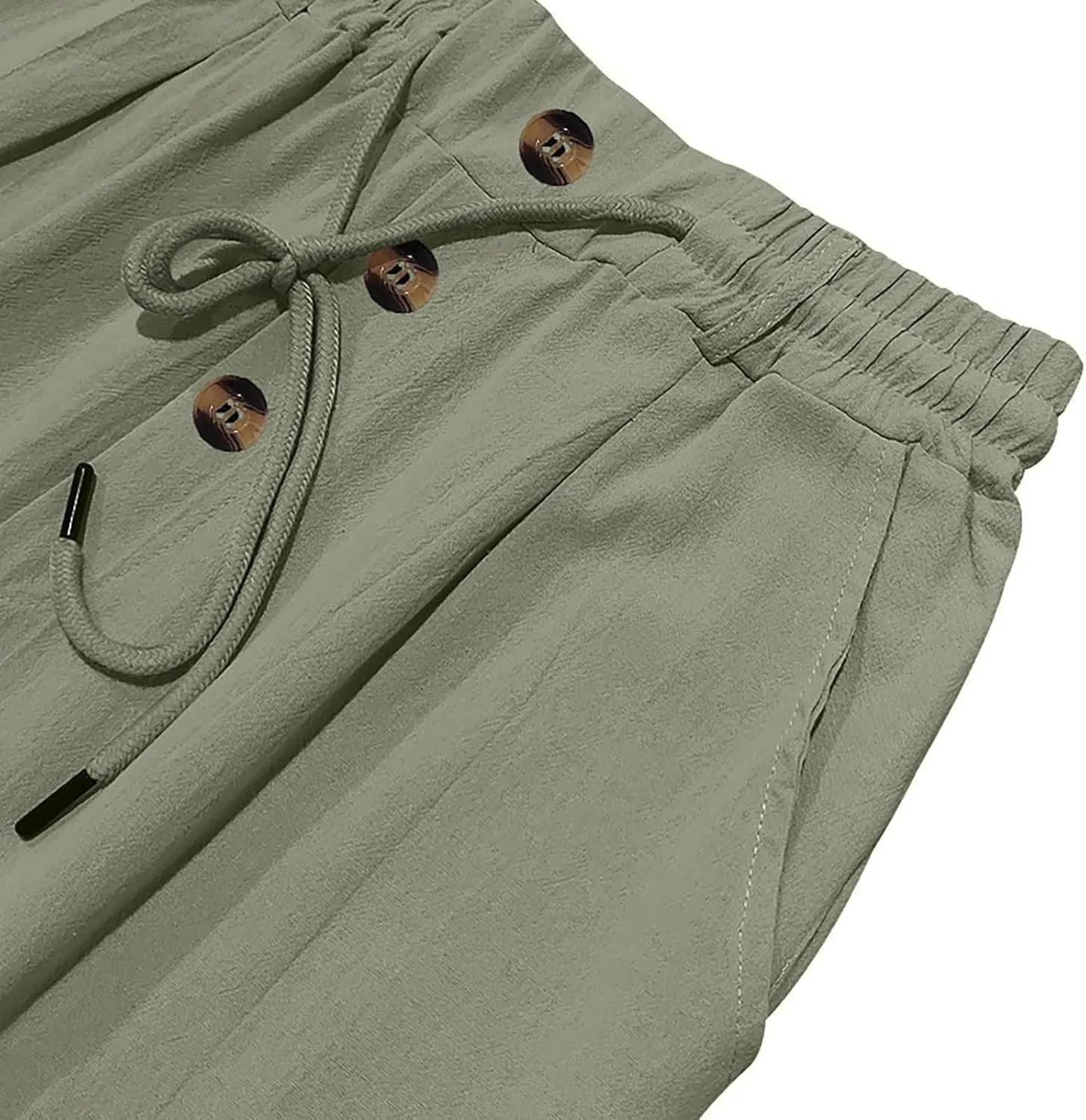 Cotton Linen Pants for Men Elastic Waist Button Down Casual Lightweight Loose Fit Trousers Summer Beach Yoga Pants