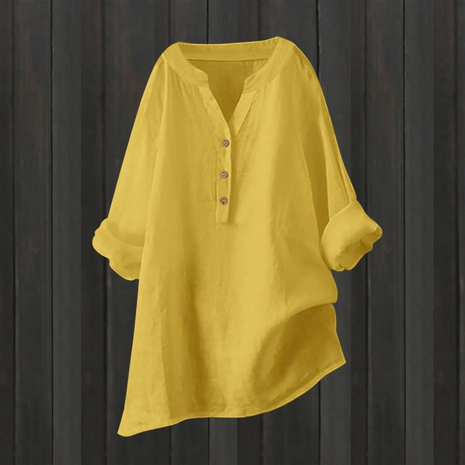 Cotton Linen Shirts for Women Summer 3/4 Sleeve Tops Casual V Neck Basic Tee Plus Size Henley Blouses Trendy Outfits
