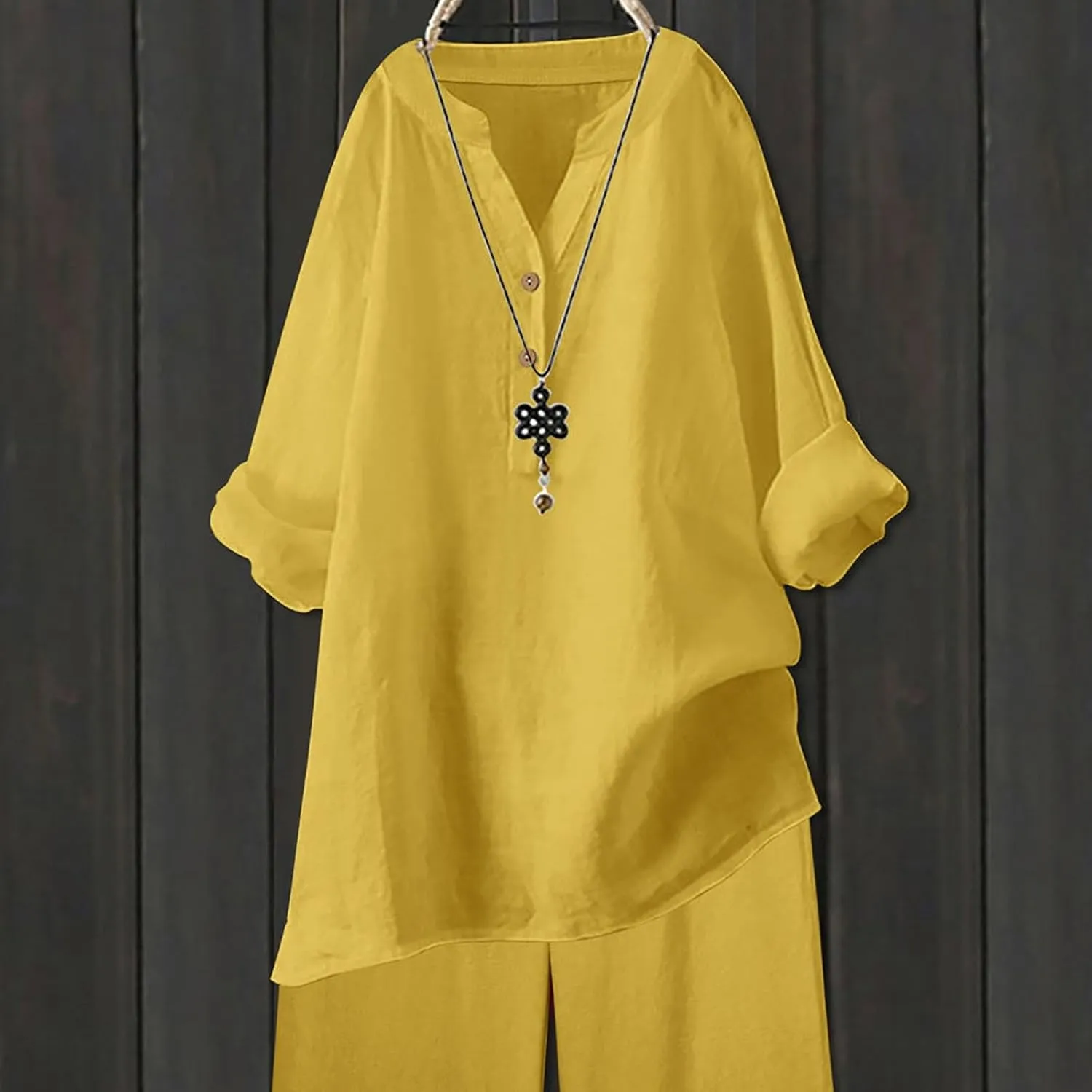 Cotton Linen Shirts for Women Summer 3/4 Sleeve Tops Casual V Neck Basic Tee Plus Size Henley Blouses Trendy Outfits