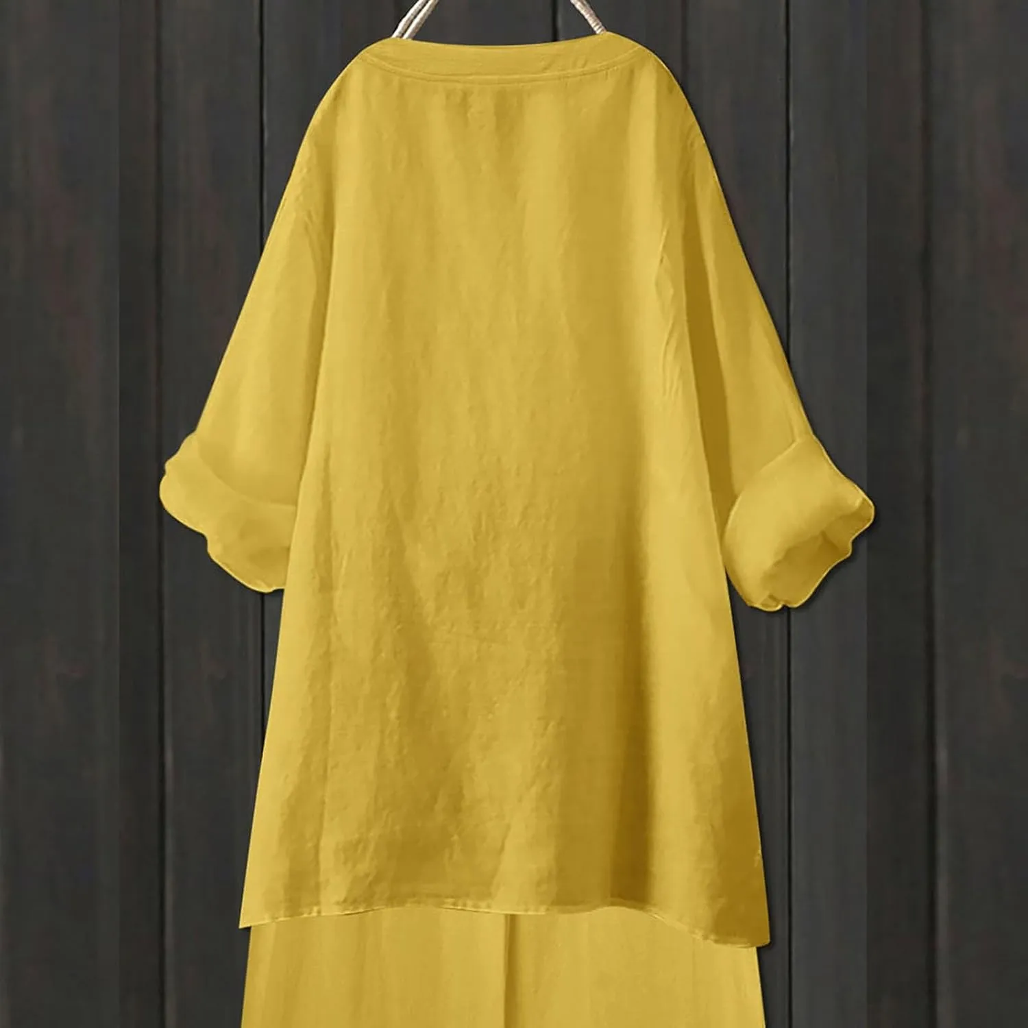 Cotton Linen Shirts for Women Summer 3/4 Sleeve Tops Casual V Neck Basic Tee Plus Size Henley Blouses Trendy Outfits