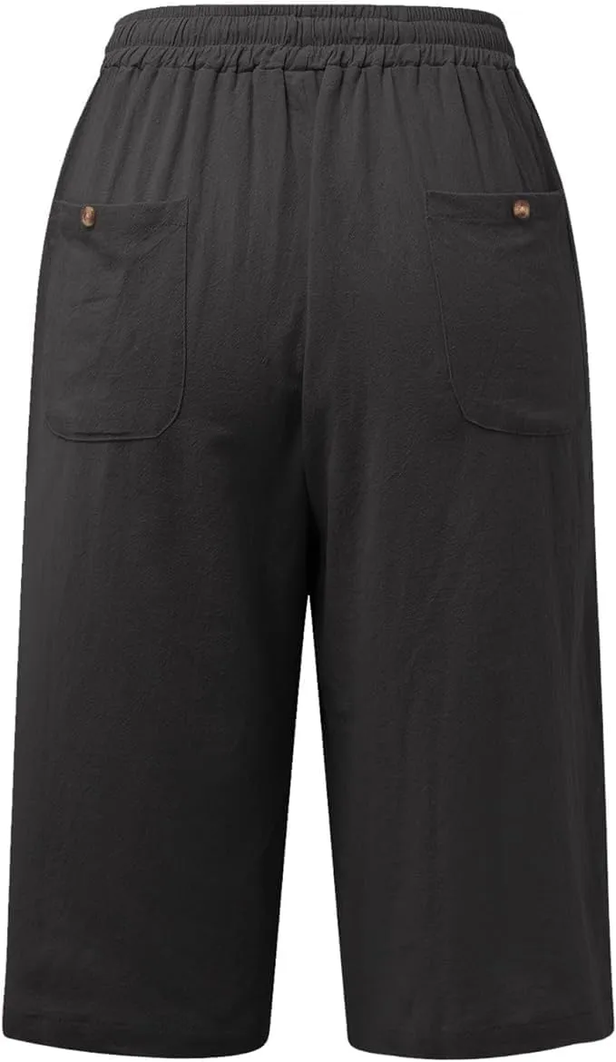 Cotton Linen Shorts for Women Casual Loose Beach Pants Summer Linen Bermuda Shorts Pants Women Plus Size