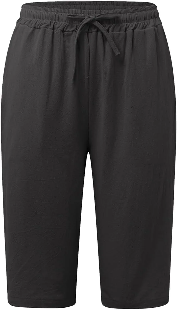 Cotton Linen Shorts for Women Casual Loose Beach Pants Summer Linen Bermuda Shorts Pants Women Plus Size