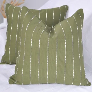 Cotton Pillow Covers 18x18 inches Olive Green/Woven Striped Pattern Contemporary Modern Luxury Cushion Covers Simple Throw Pillow Cases for Living Room Sofa Couch Bed Set of 2