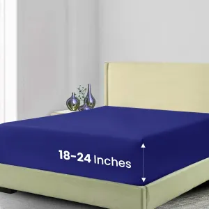 Cotton Rich Fitted Sheet Only, Hotel Quality Breathable Fitted Bed Sheet with Shrinkage & Fade Resistant, Long Lasting Luxury Fitted Sheet Queen Size, Navy Blue