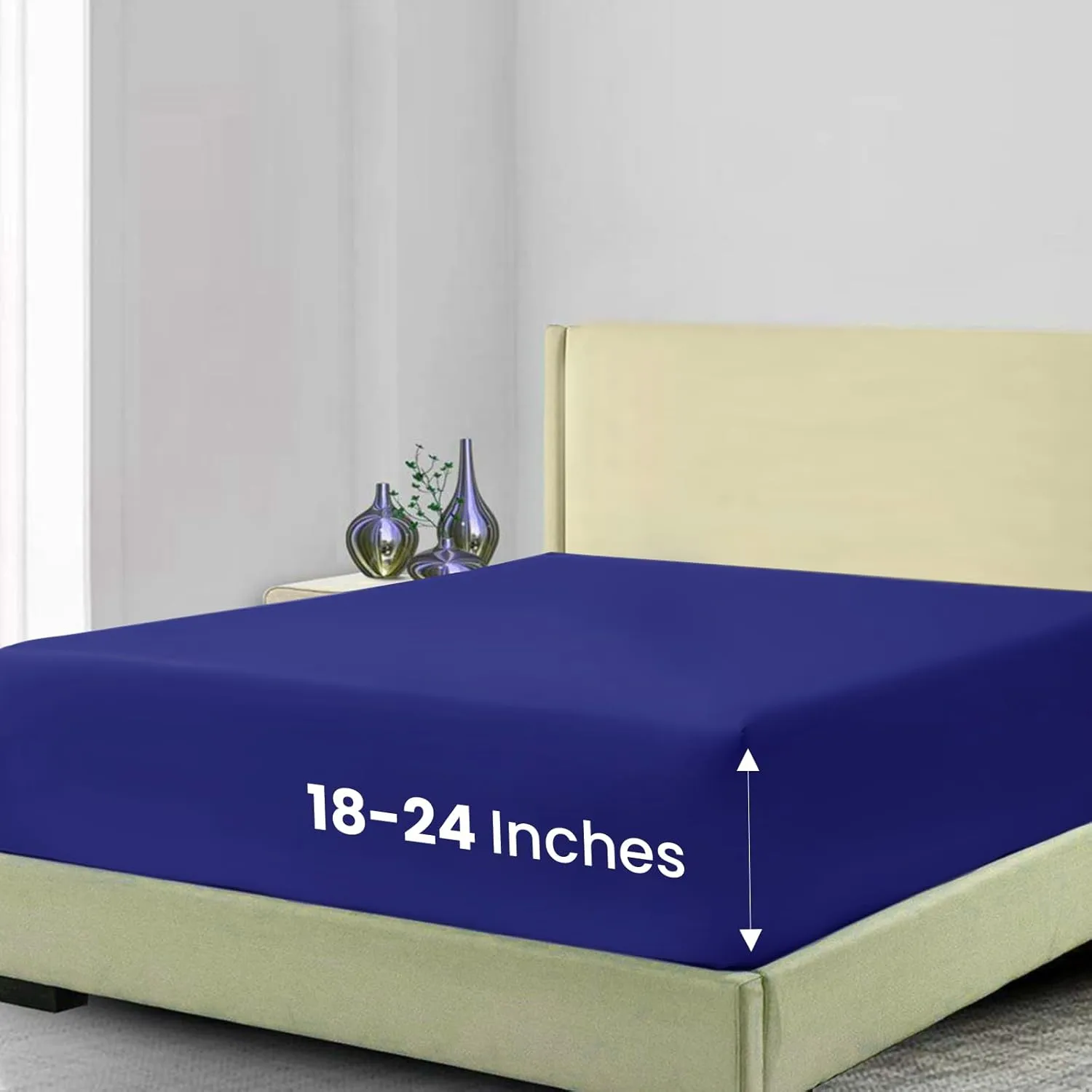 Cotton Rich Fitted Sheet Only, Hotel Quality Breathable Fitted Bed Sheet with Shrinkage & Fade Resistant, Long Lasting Luxury Fitted Sheet Queen Size, Navy Blue