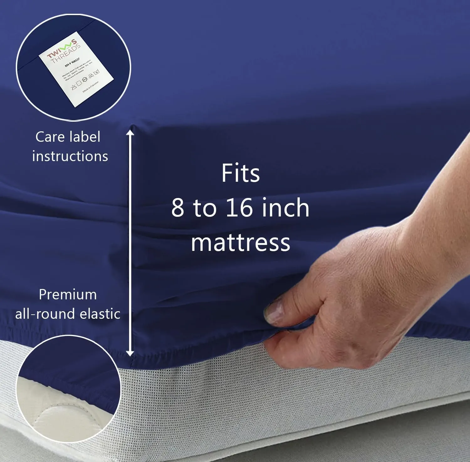 Cotton Rich Fitted Sheet Only, Hotel Quality Breathable Fitted Bed Sheet with Shrinkage & Fade Resistant, Long Lasting Luxury Fitted Sheet Queen Size, Navy Blue