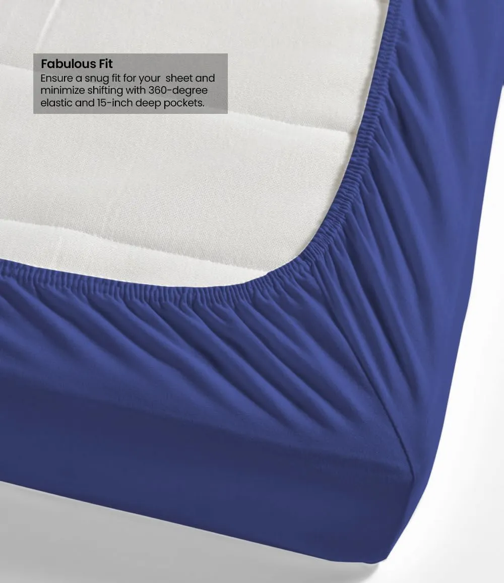 Cotton Rich Fitted Sheet Only, Hotel Quality Breathable Fitted Bed Sheet with Shrinkage & Fade Resistant, Long Lasting Luxury Fitted Sheet Queen Size, Navy Blue