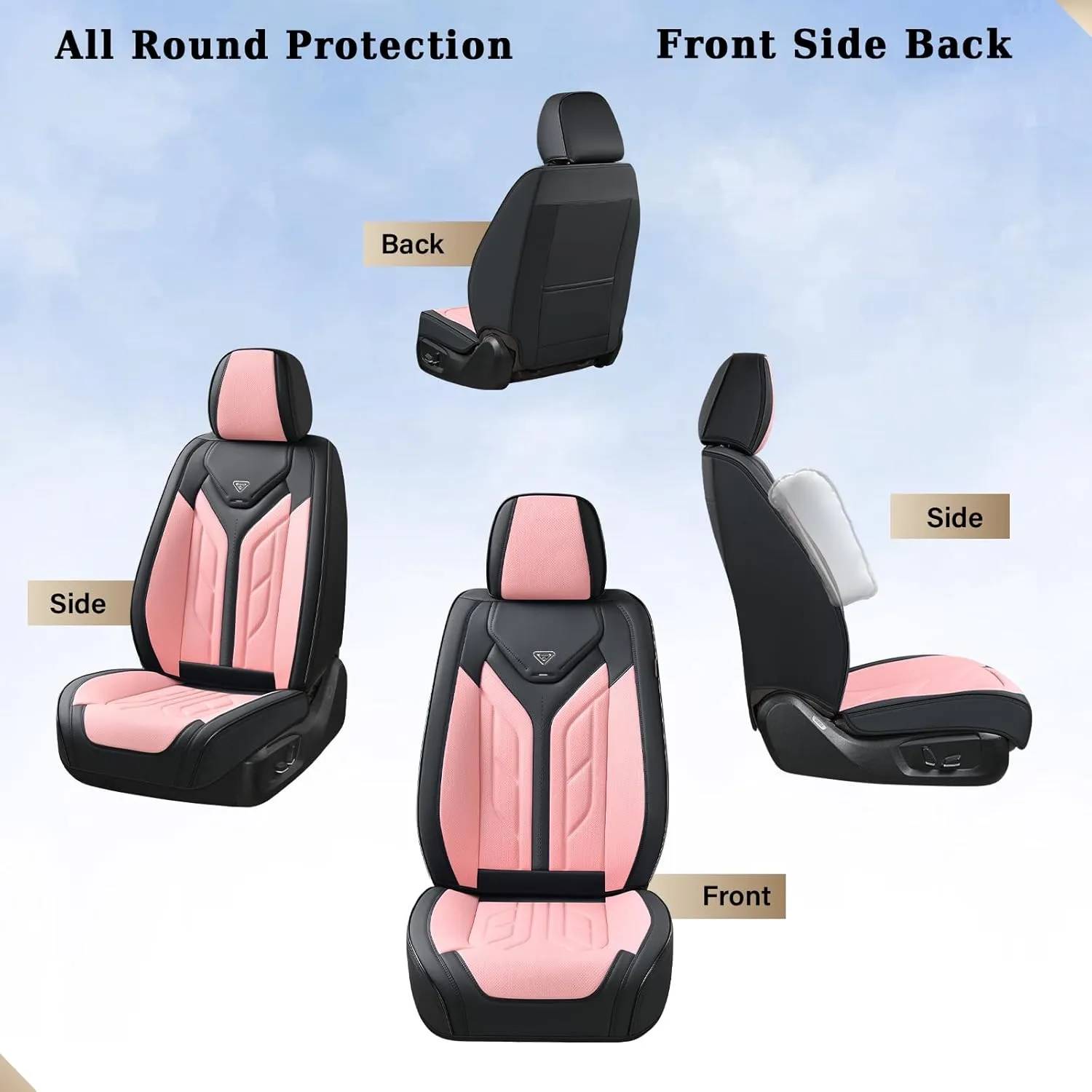 Coverado Front Seat Covers, Car Seat Covers Front Seats, Leather Seat Covers for Cars, Automotive Seat Covers Car Seat Protector Car Accessories Fit for Most Sedans SUV Pick-up Truck(Black&Pink)