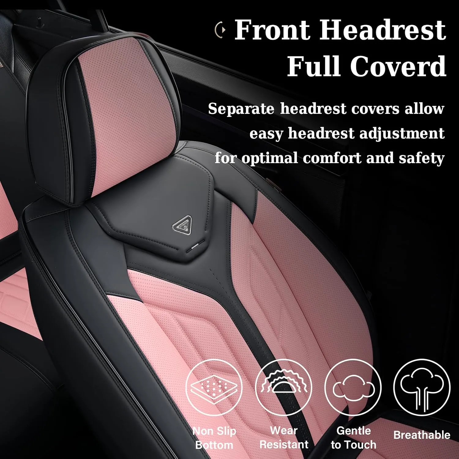 Coverado Front Seat Covers, Car Seat Covers Front Seats, Leather Seat Covers for Cars, Automotive Seat Covers Car Seat Protector Car Accessories Fit for Most Sedans SUV Pick-up Truck(Black&Pink)