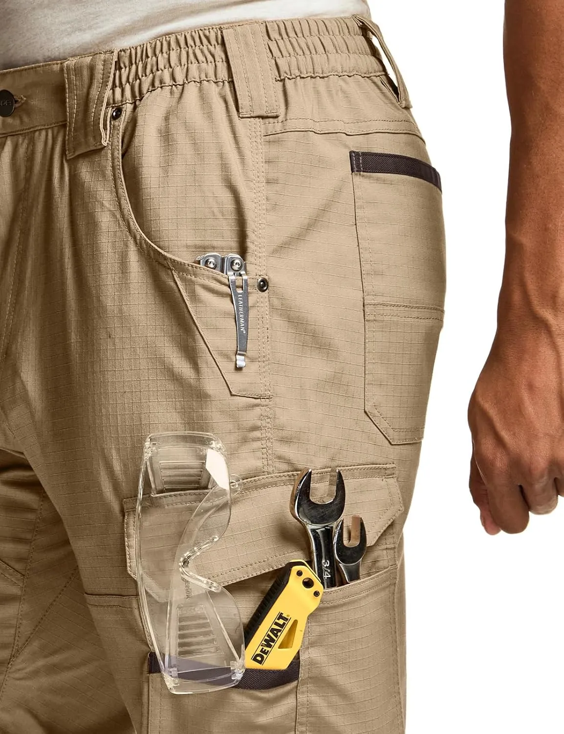 CQR Men's Flex Ripstop Work Pants, Water Resistant Tactical Pants, Outdoor Utility Operator EDC Cargo Pants