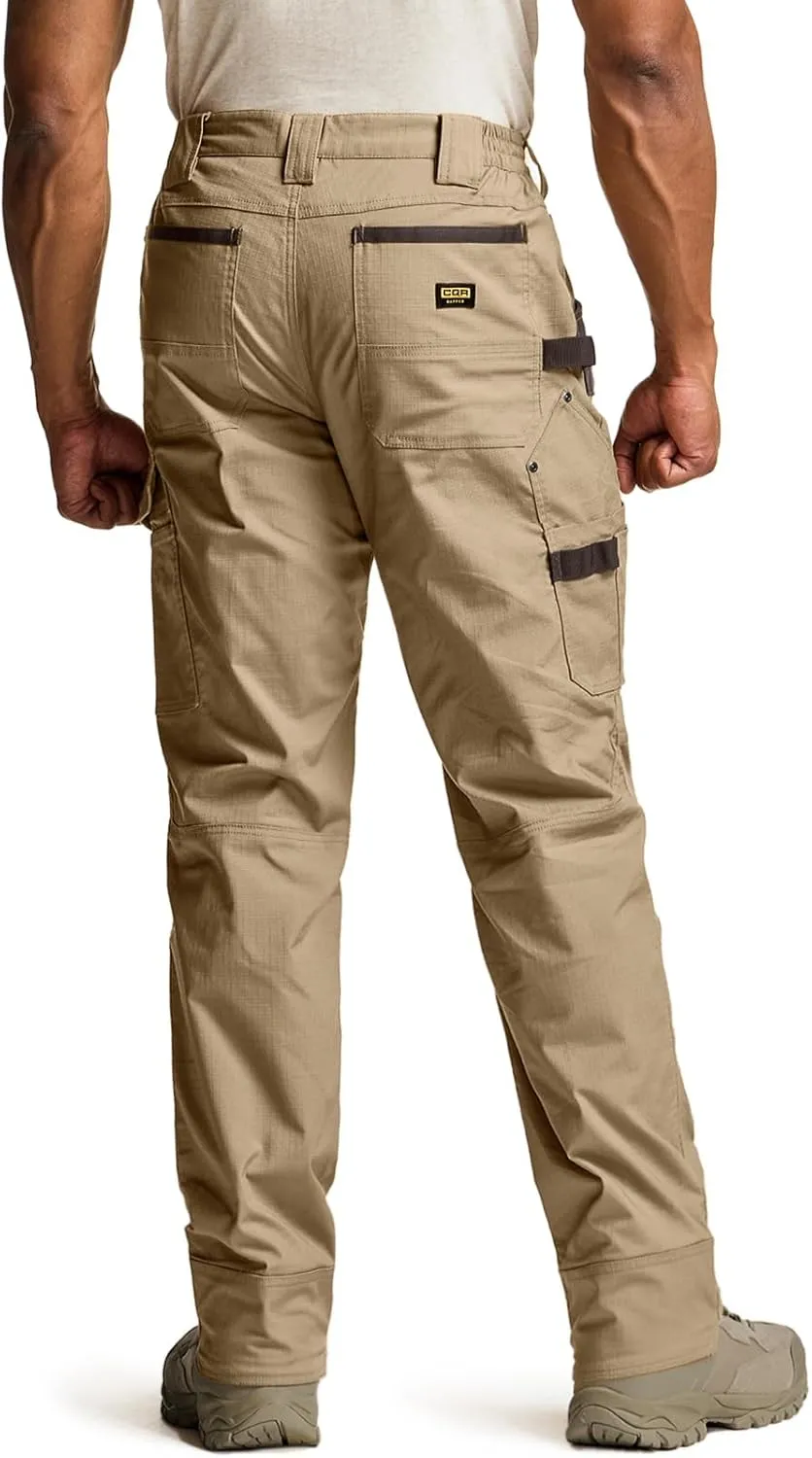 CQR Men's Flex Ripstop Work Pants, Water Resistant Tactical Pants, Outdoor Utility Operator EDC Cargo Pants