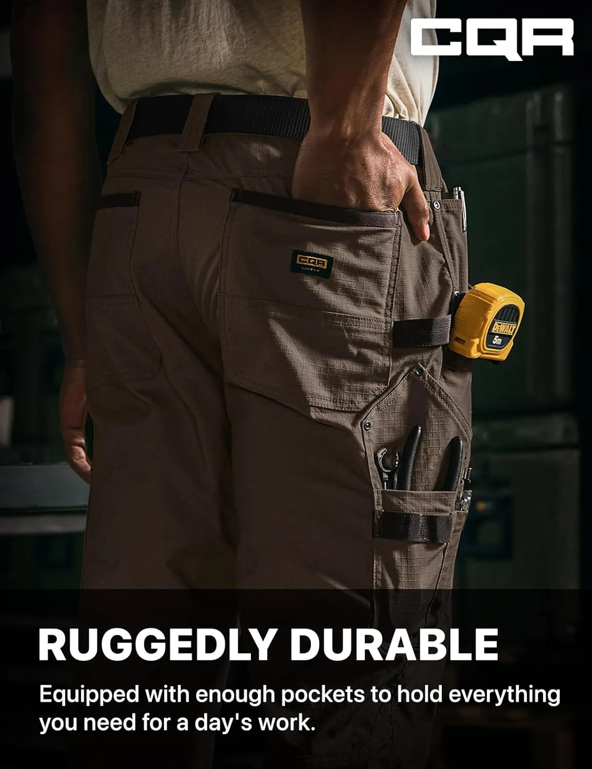 CQR Men's Flex Ripstop Work Pants, Water Resistant Tactical Pants, Outdoor Utility Operator EDC Cargo Pants