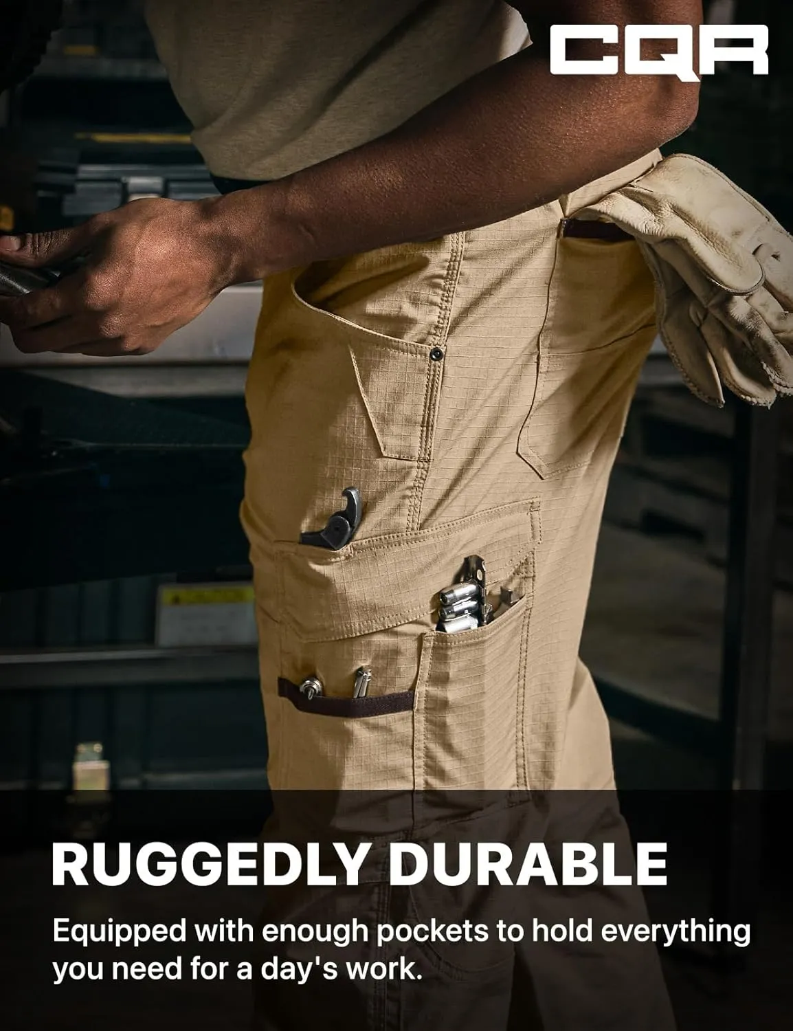 CQR Men's Flex Ripstop Work Pants, Water Resistant Tactical Pants, Outdoor Utility Operator EDC Cargo Pants