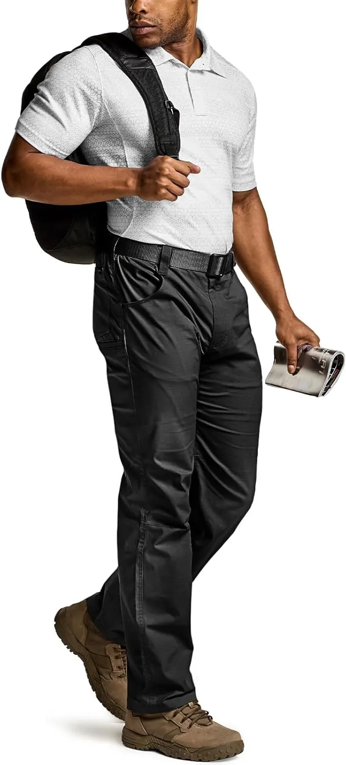 CQR Men's Utility Flex Cargo Pants, Classic-Fit Casual Stretch Work Pants, Water Resistant Lightweight Tactical Hiking Pants