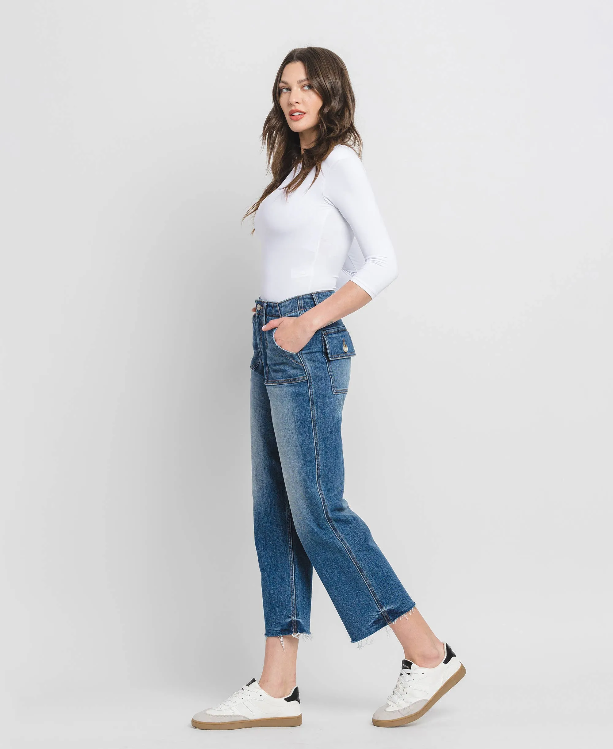 Crop Utility Pocket Straight Jeans