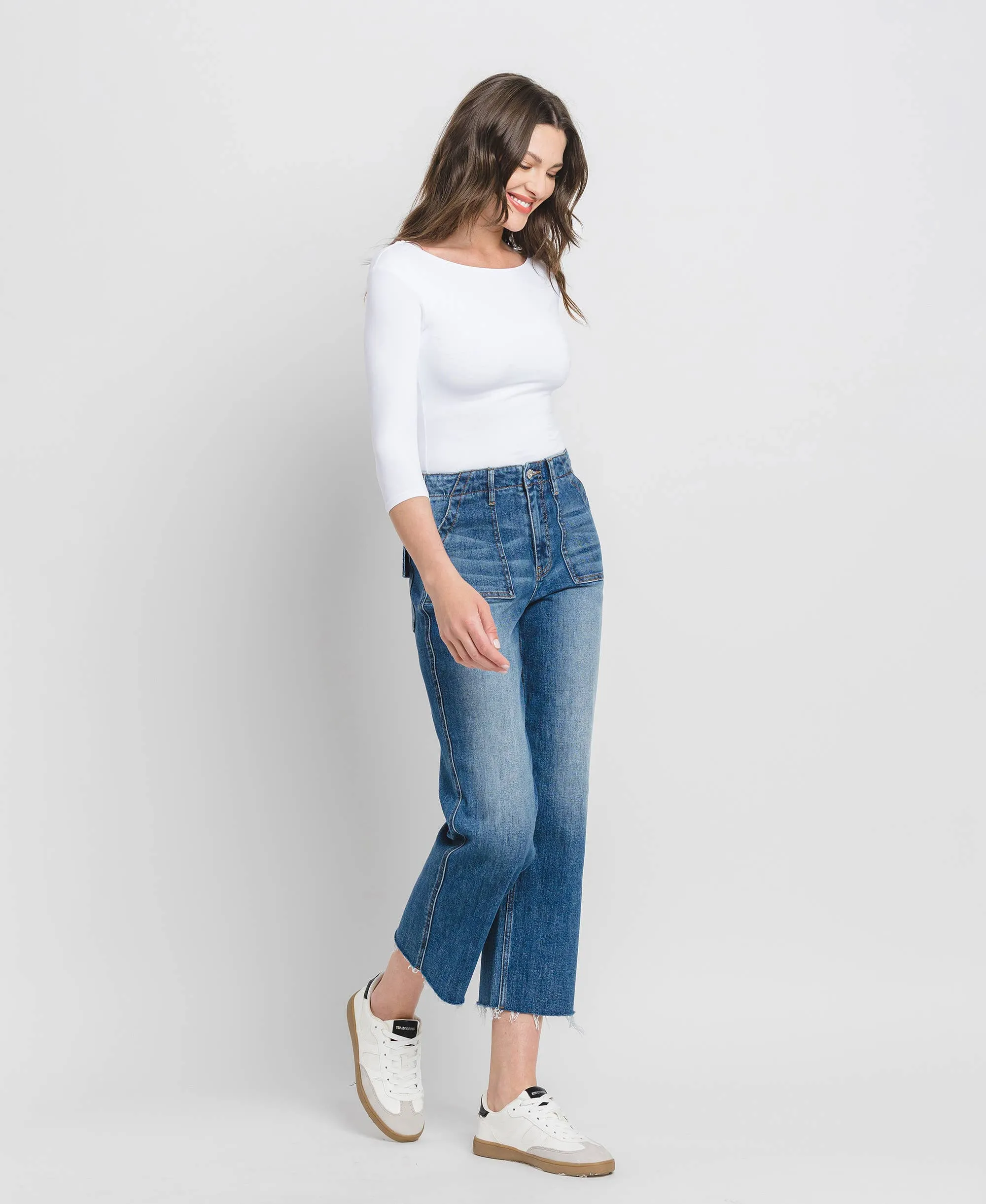 Crop Utility Pocket Straight Jeans