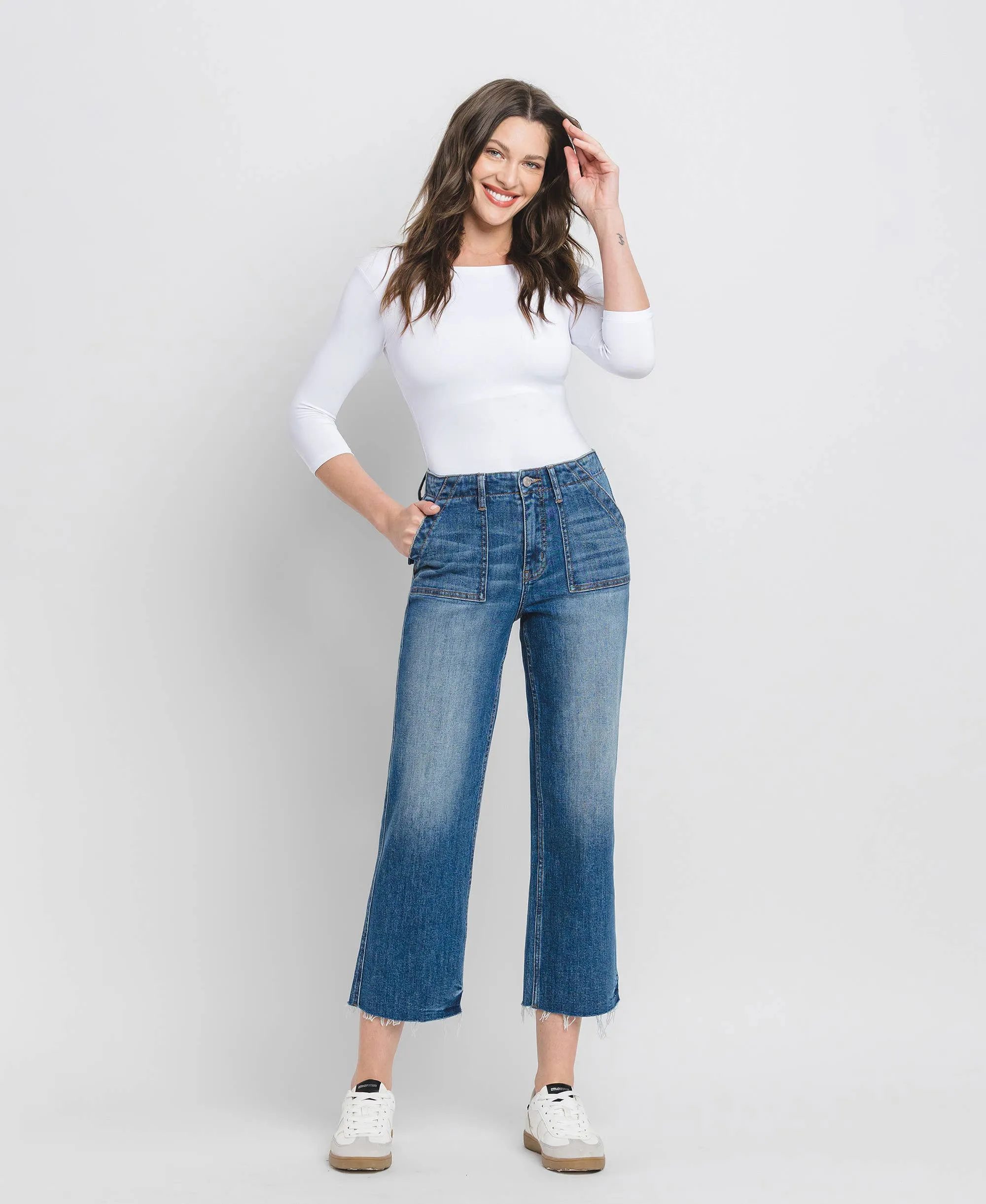 Crop Utility Pocket Straight Jeans