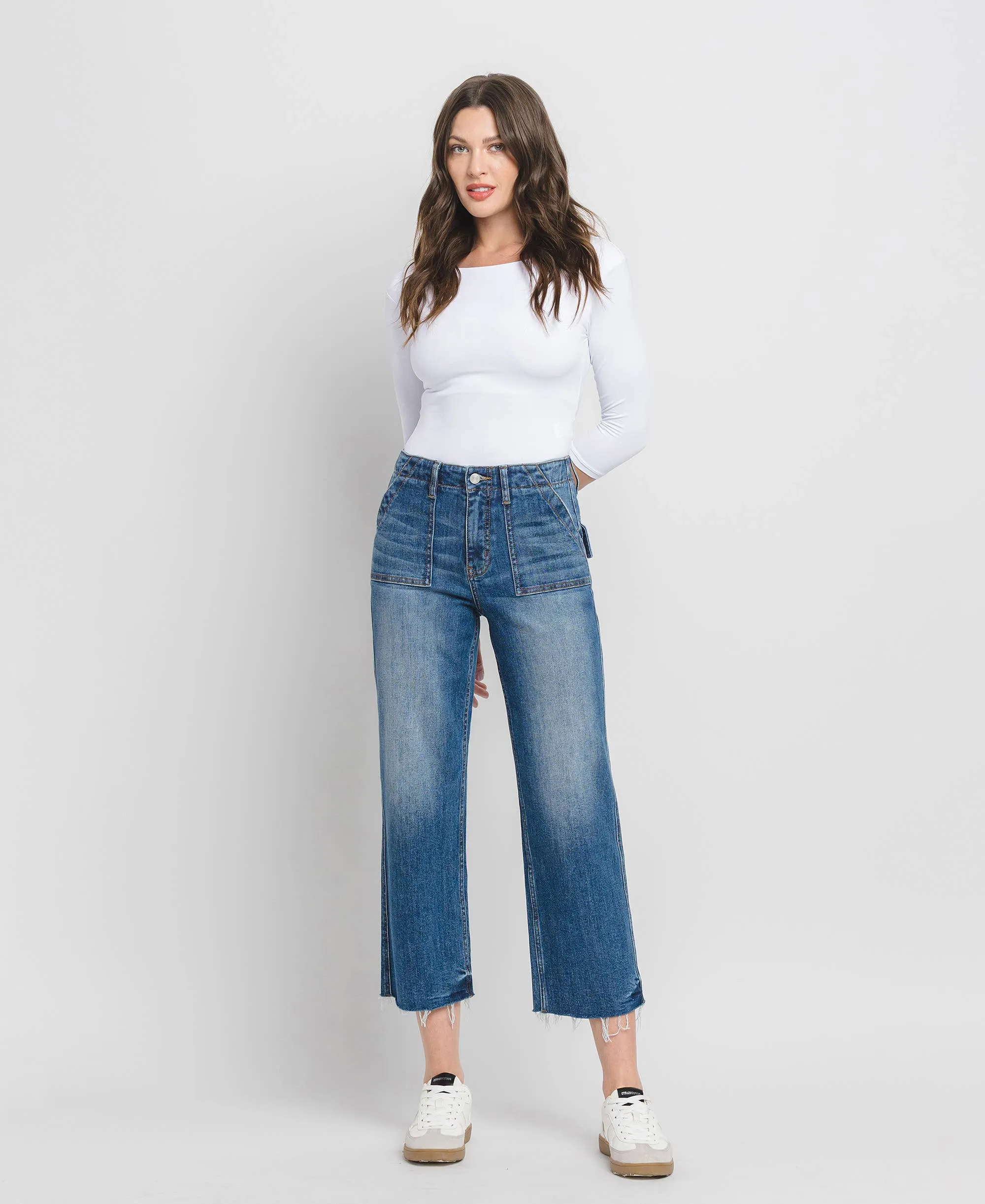 Crop Utility Pocket Straight Jeans