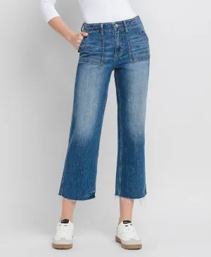 Crop Utility Pocket Straight Jeans
