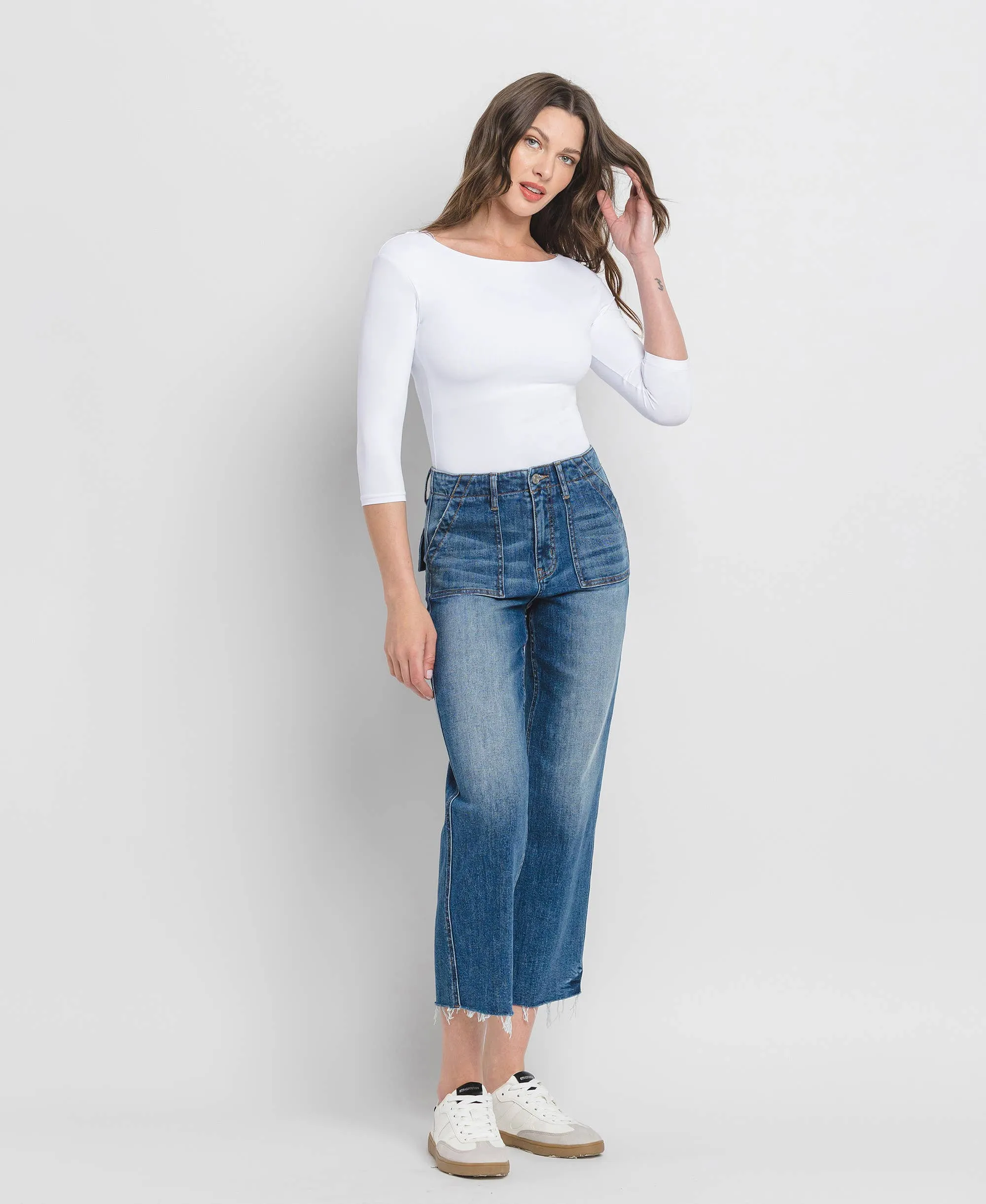 Crop Utility Pocket Straight Jeans